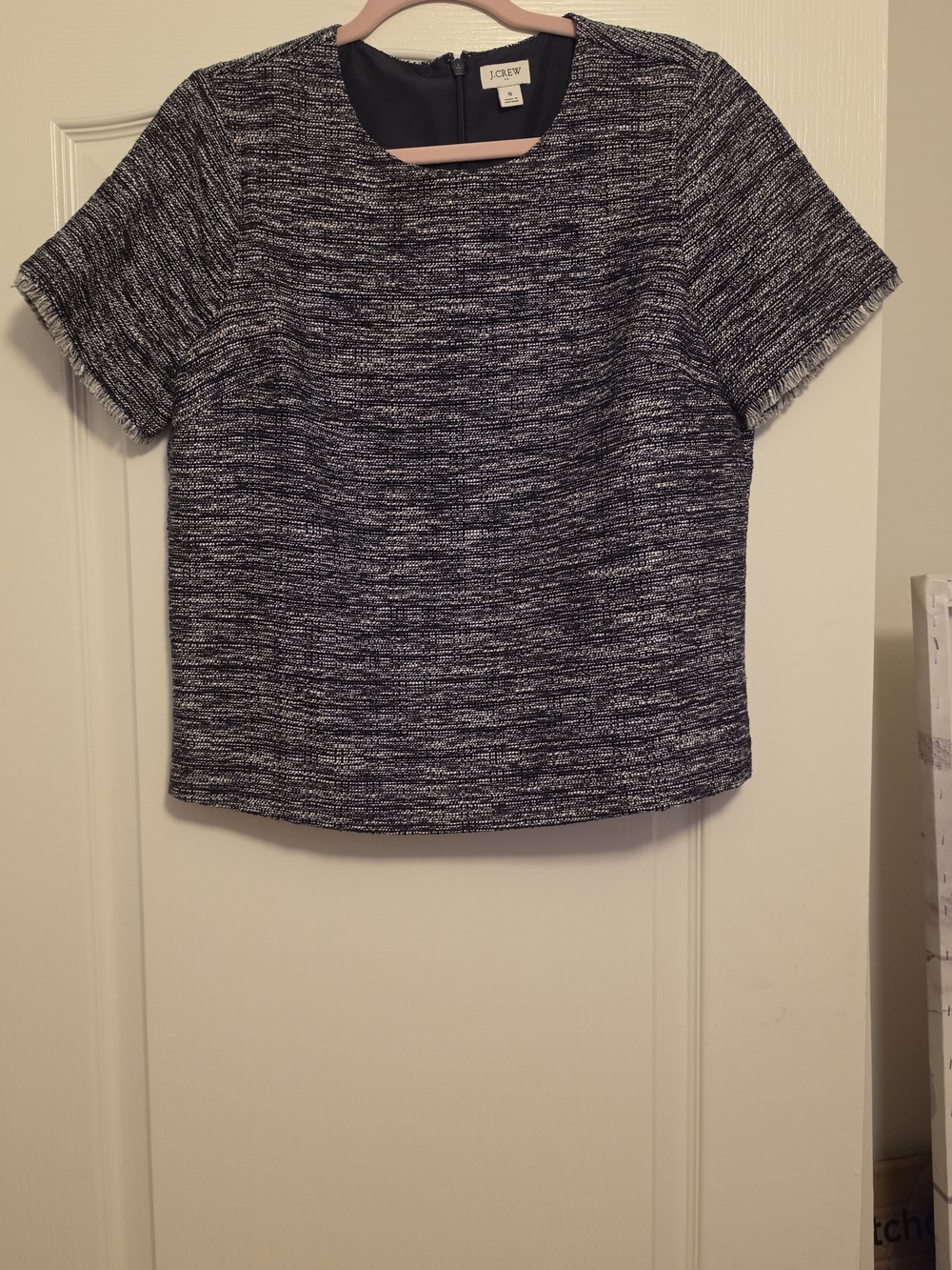 J. Crew Navy & White Tweed Short-Sleeve Boxy Top